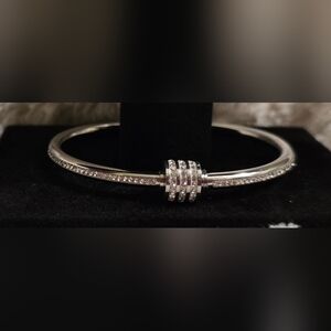 Stainless Steel White Gold Overlay Crystal Bracelet 7.5" NWT